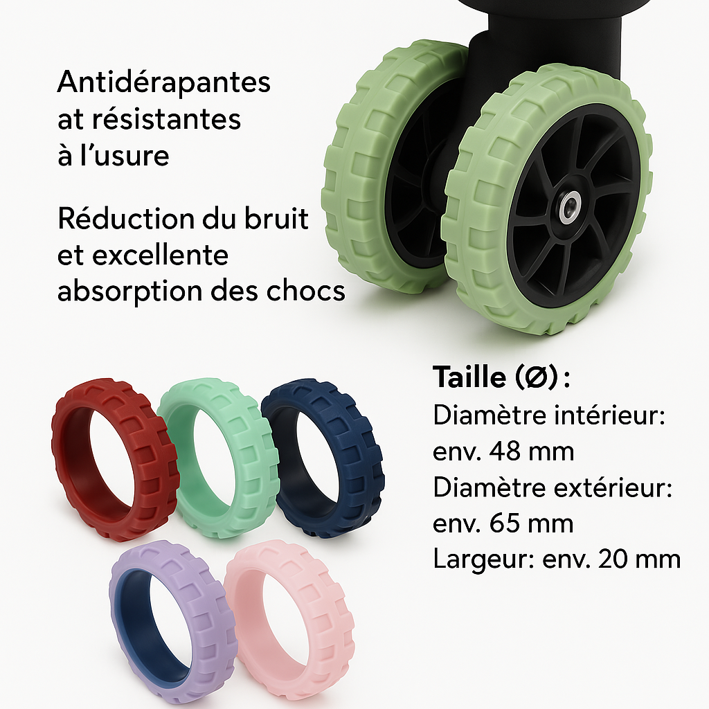 Lot de 8 Protections pour Roues de Valise – Silicone Antibruit & Résistant
